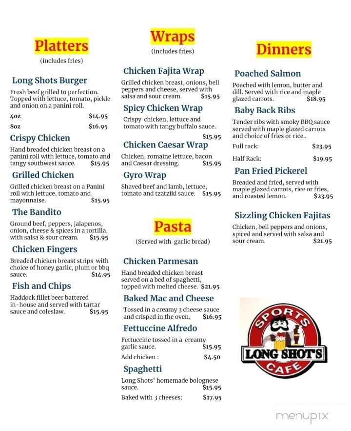 Long Shot's Sports Bar & Grill - Deep River, ON menu_pic