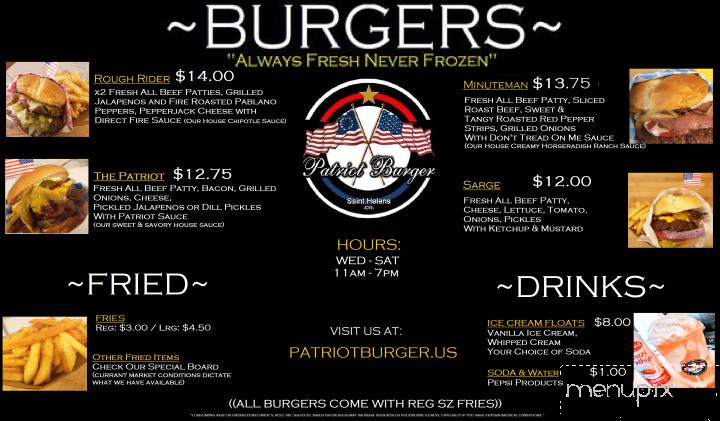 Patriot Burger - St. Helens, OR menu_pic