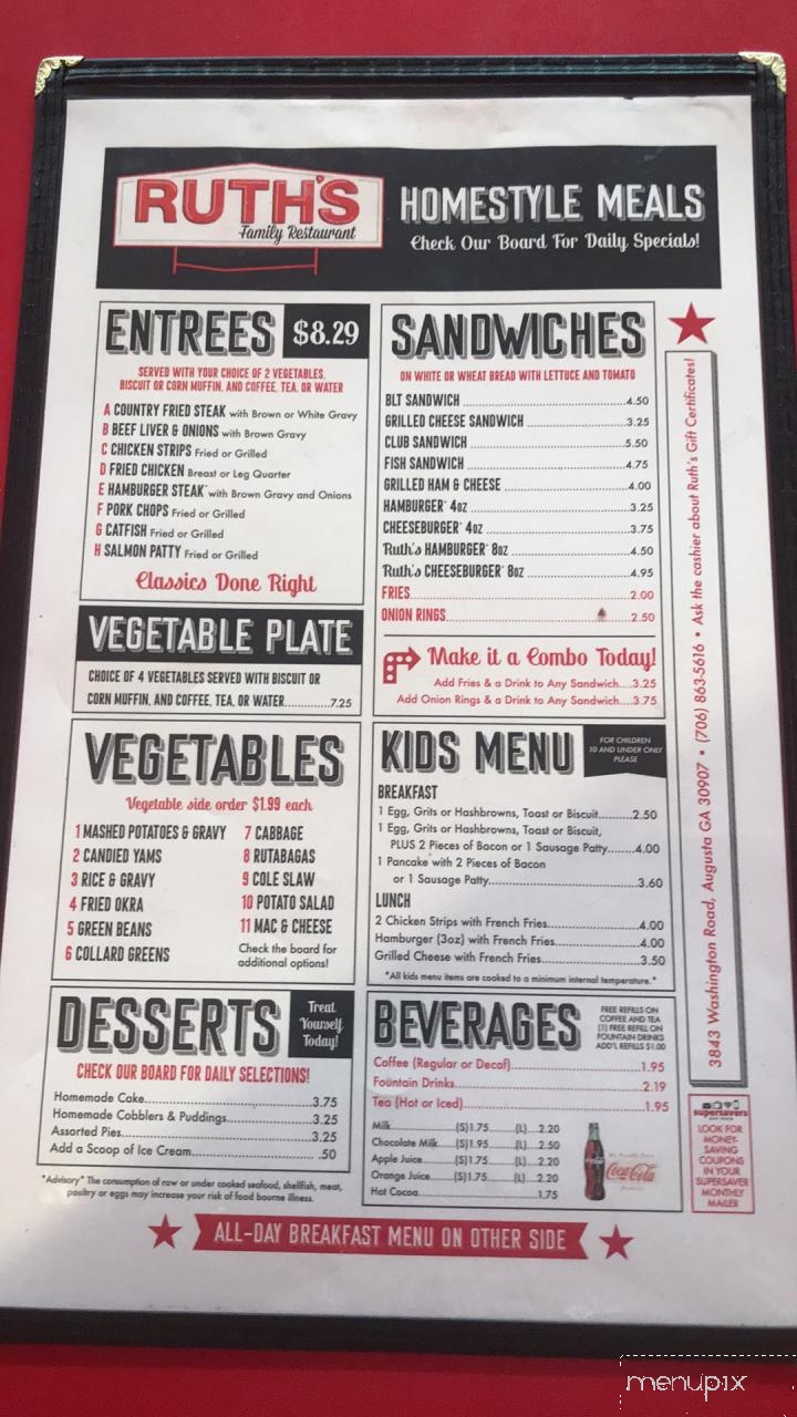 Ruth's Family Restaurant - Augusta, GA menu_pic