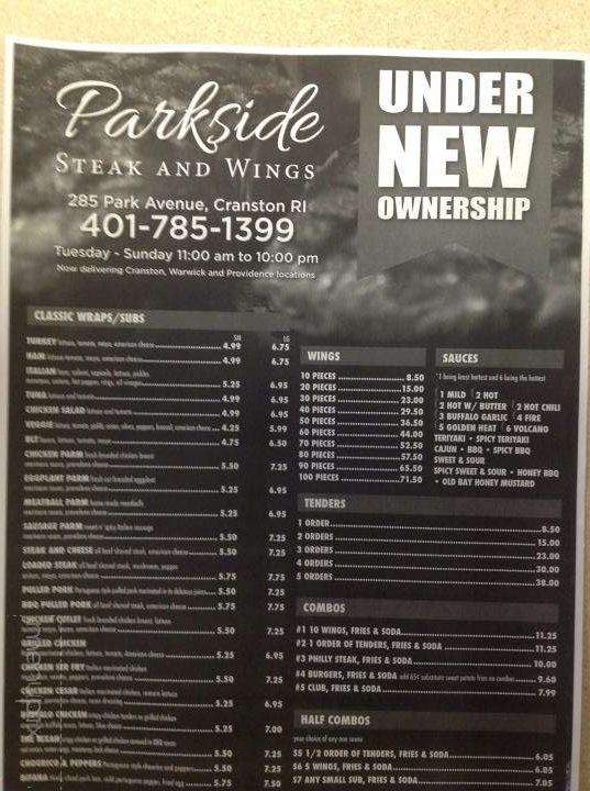 Parkside Steak & Wings To Go - Cranston, RI menu_pic