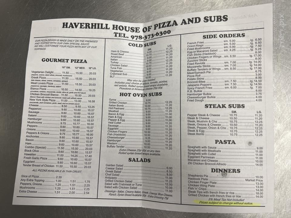 Haverhill House Of Pizza - Haverhill, MA menu_pic
