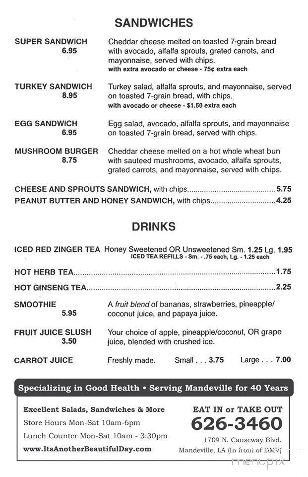 Another Beautiful Day Natural - Mandeville, LA menu_pic