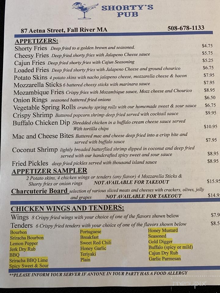 Shorty's Pub - Fall River, MA menu_pic