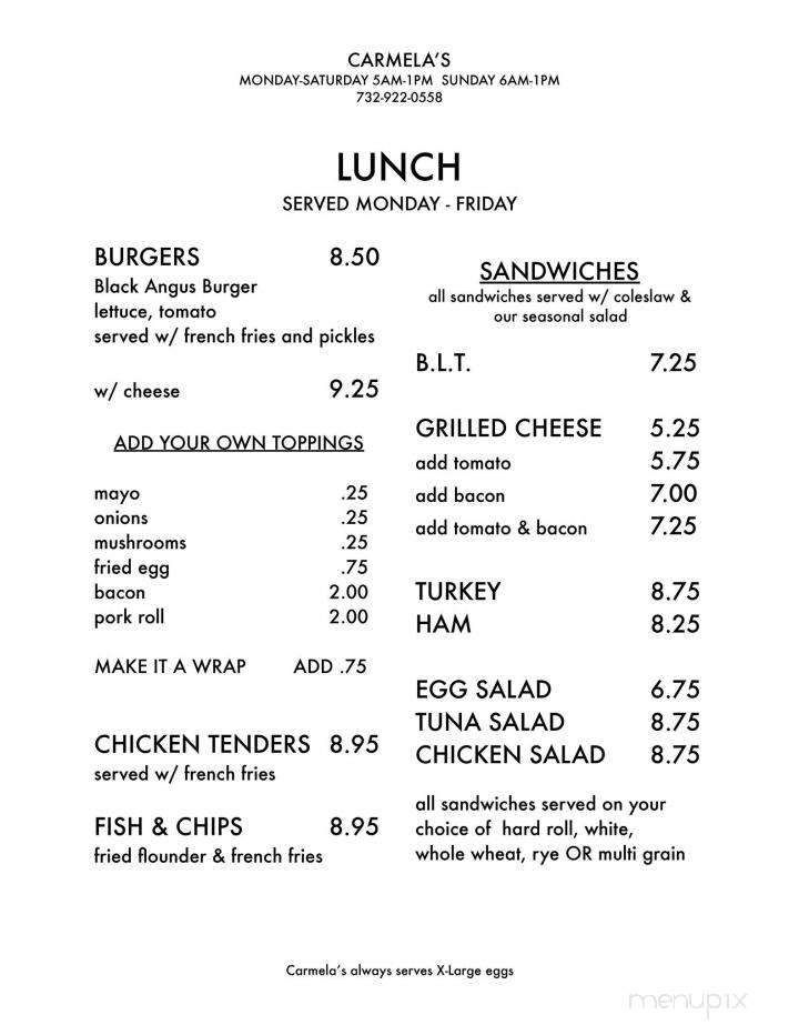 Carmela's 19th Hole Lunch - Neptune, NJ menu_pic