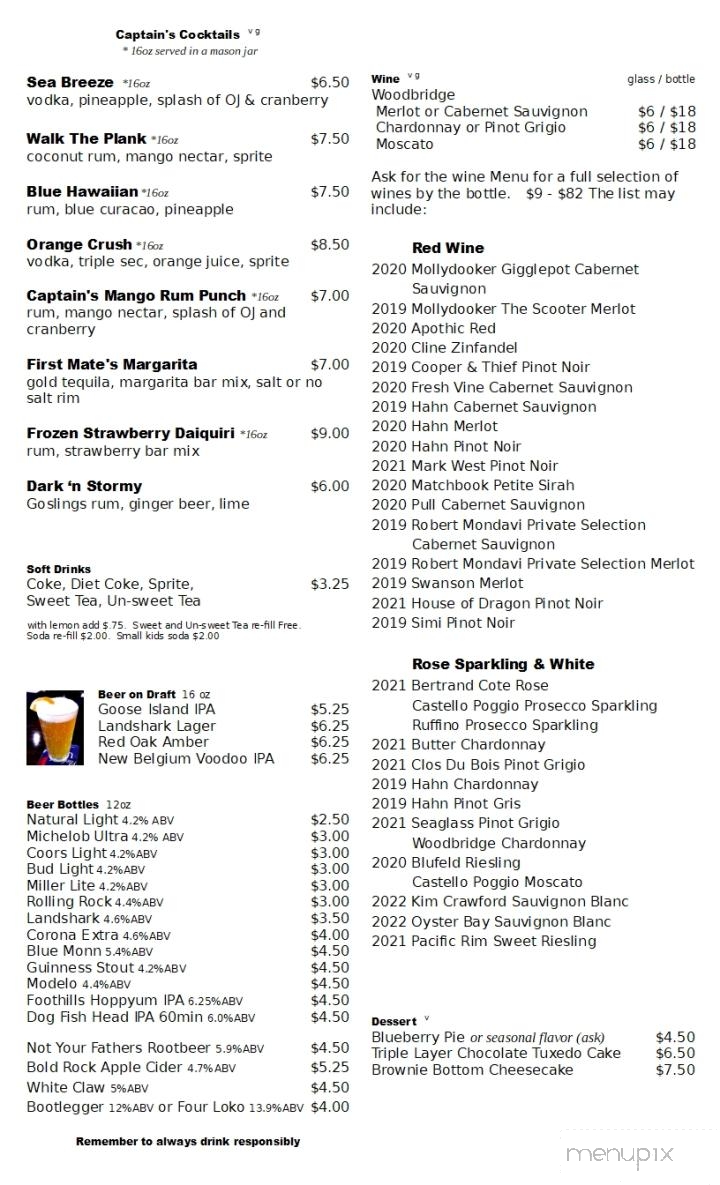 Captain Cooks - Washington, NC menu_pic