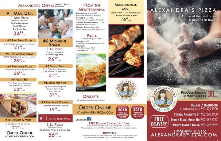 Alexandras Pizza - Halifax, NS menu_pic