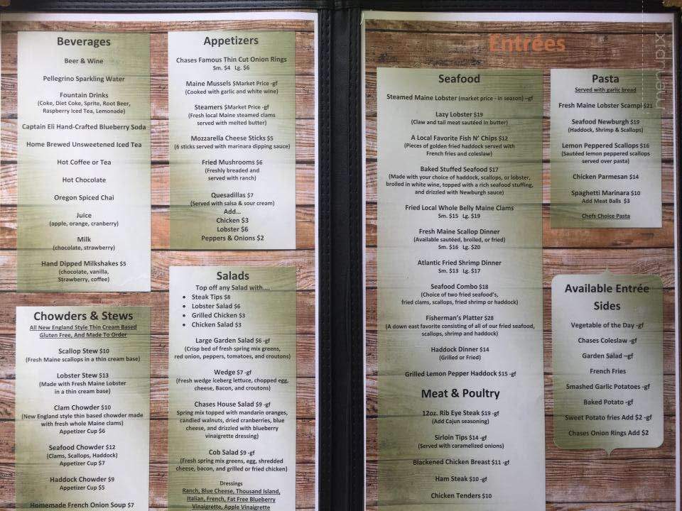 Chase's Restaurant - Winter Harbor, ME menu_pic