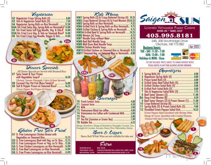 Saigon Sun - Okotoks, AB menu_pic