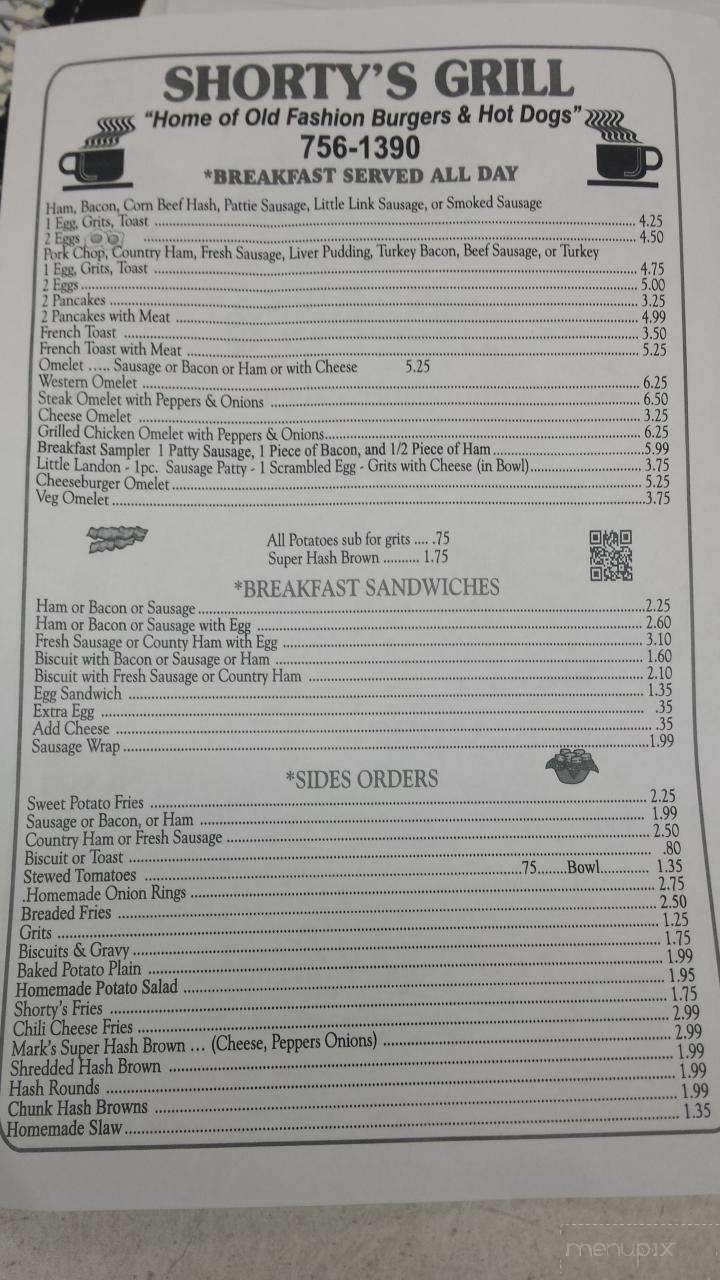 Shorty's Grill - Loris, SC menu_pic