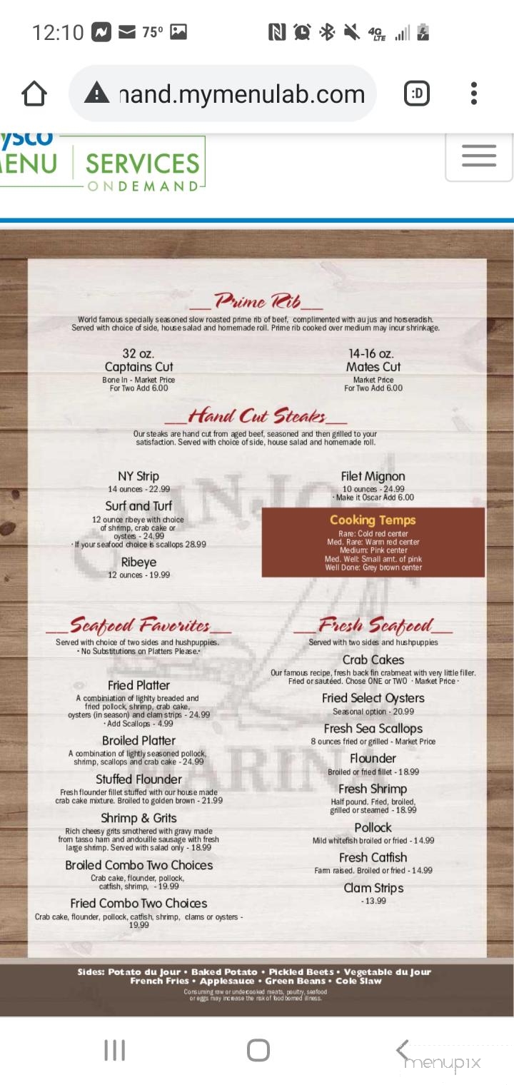 Coinjock Marina Restaurant - Coinjock, NC menu_pic