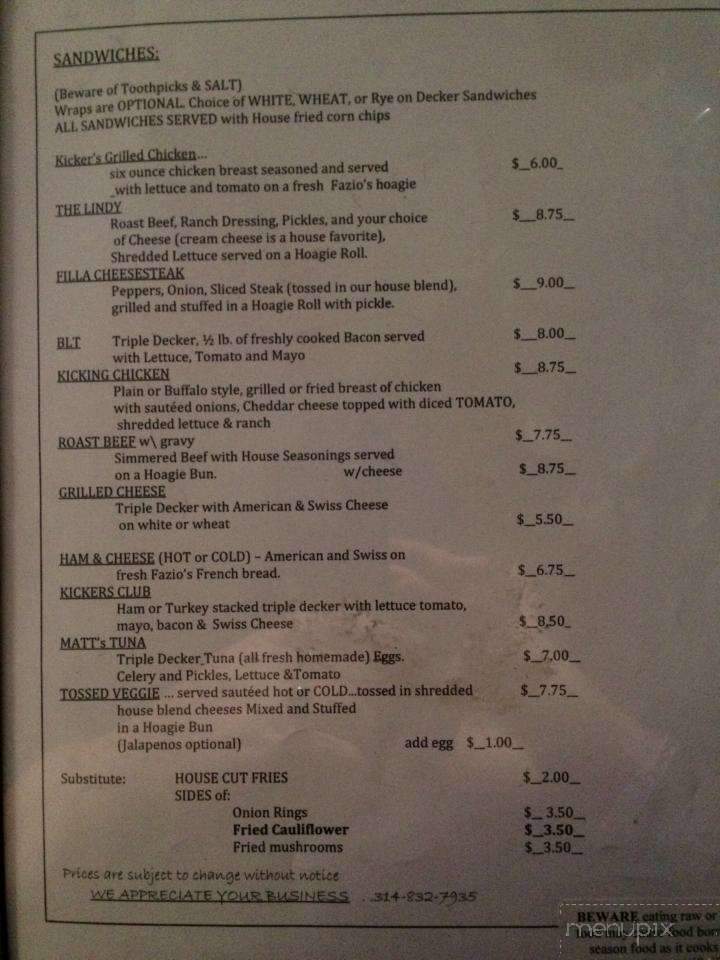 Kickers Corner - Saint Louis, MO menu_pic
