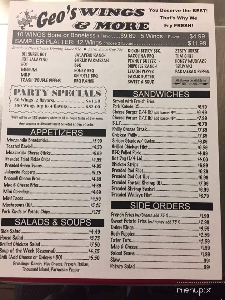 Geo's Wings & More - Belleville, IL menu_pic