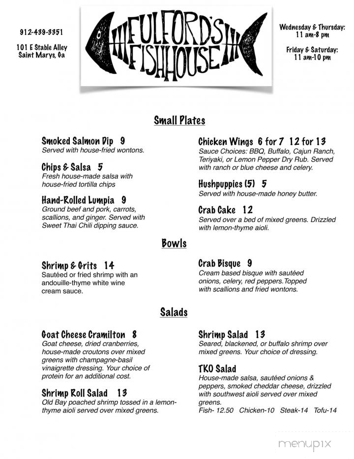 Fulfords Fish House - St Marys, GA menu_pic