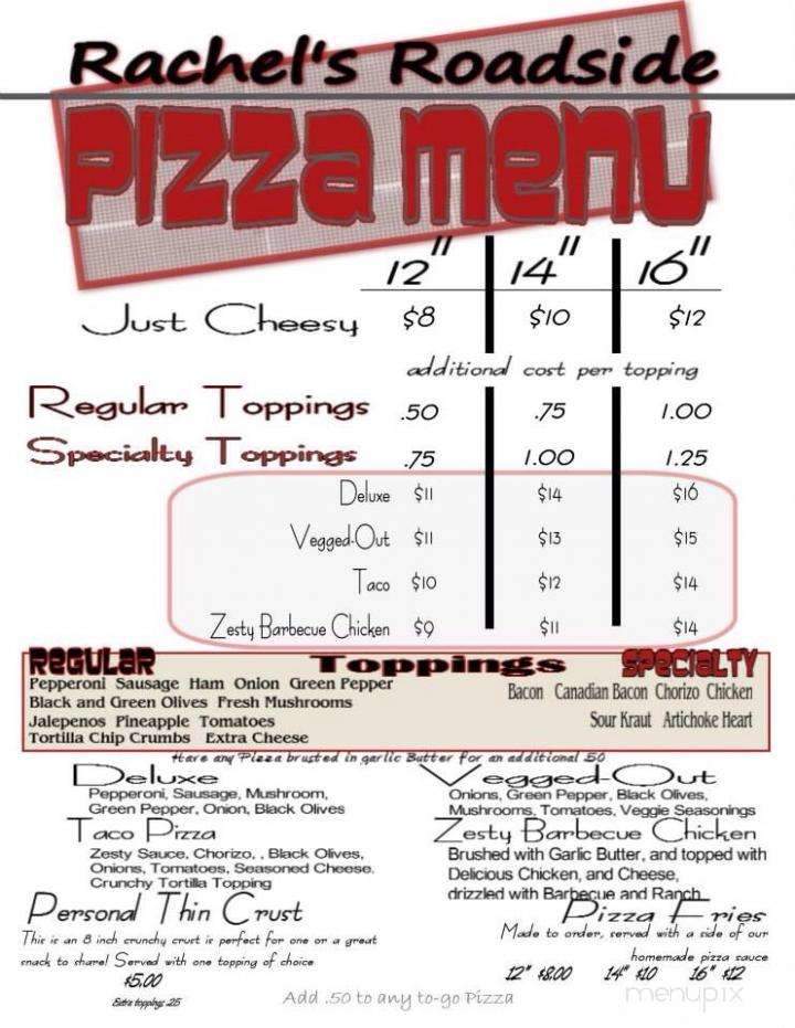 Rachel's Roadside Bar and Grill - Wittenberg, WI menu_pic