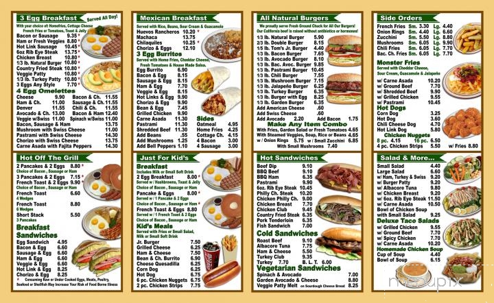 Tom's Place - Costa Mesa, CA menu_pic