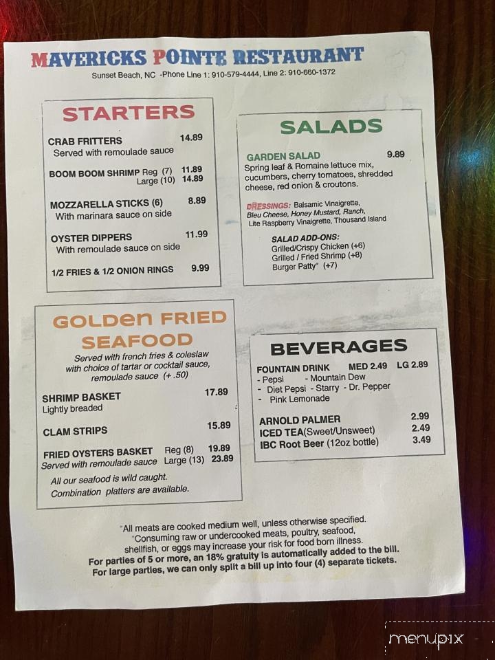 Maverick's Pointe - Sunset Beach, NC menu_pic
