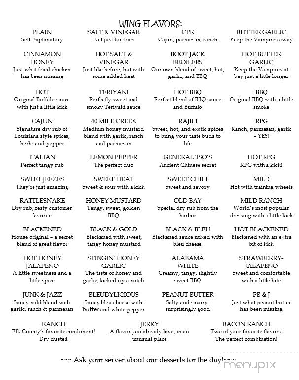 Summit Lodge and Grill - Ridgway, PA menu_pic