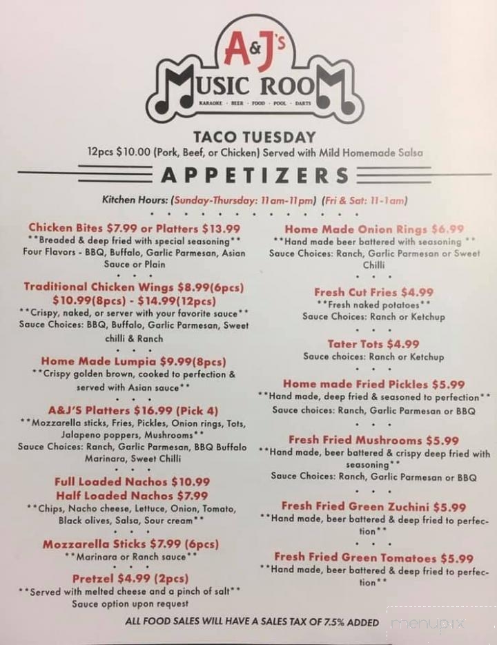 A&J's Music Room - Wichita, KS menu_pic