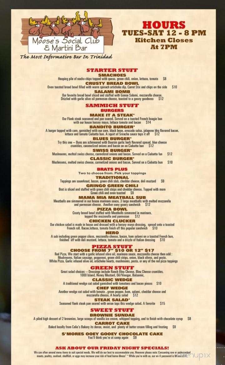 Moose's Social Club & Martini Bar - Trinidad, CO menu_pic