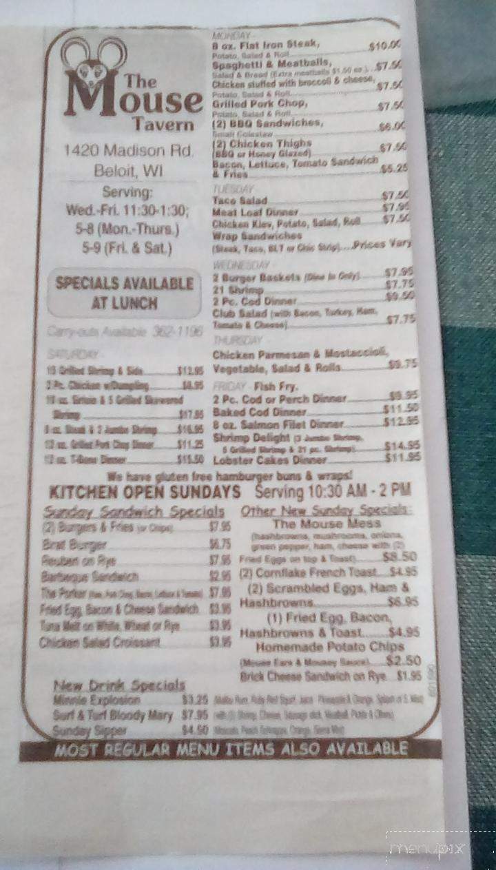 Mouse Tavern & Restaurant - Beloit, WI menu_pic