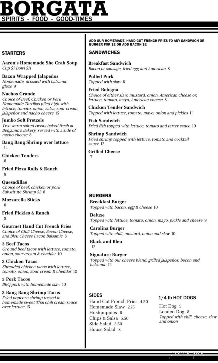 Borgata - Surfside Beach, SC menu_pic
