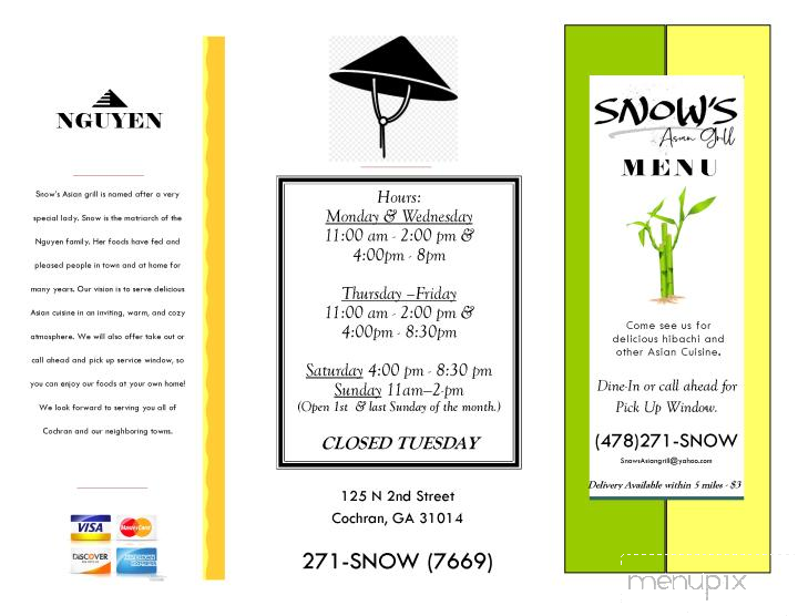Snow's Asian Grill - Cochran, GA menu_pic