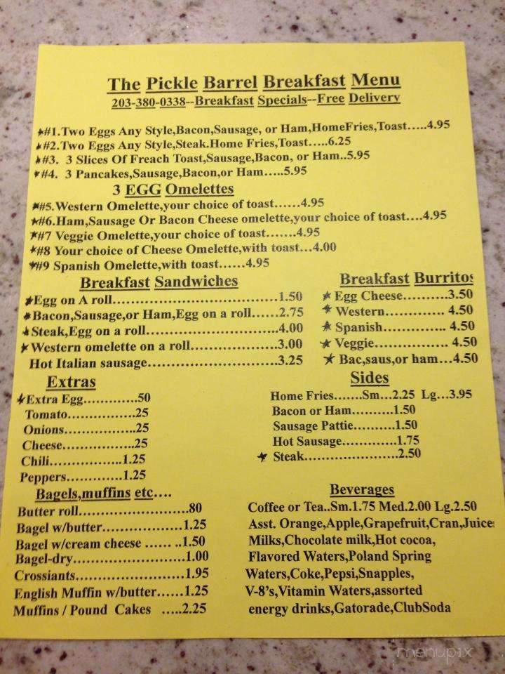 The pickle discount barrel menu