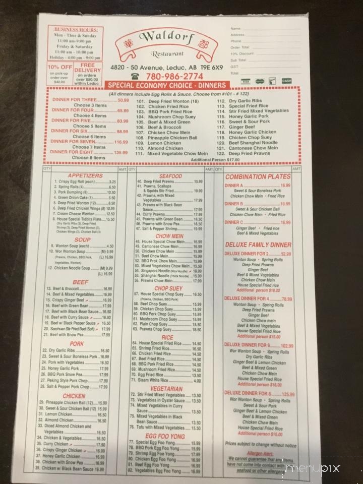 Waldorf Restaurant - Leduc, AB menu_pic