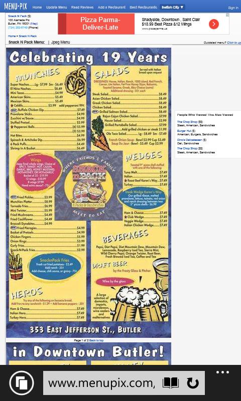 Snack N Pack - Butler, PA menu_pic