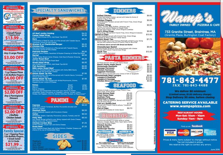 Wamp's Pizzeria - Braintree, MA menu_pic