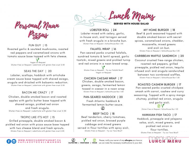 Rebecca's Restaurant - Mahone Bay, NS menu_pic