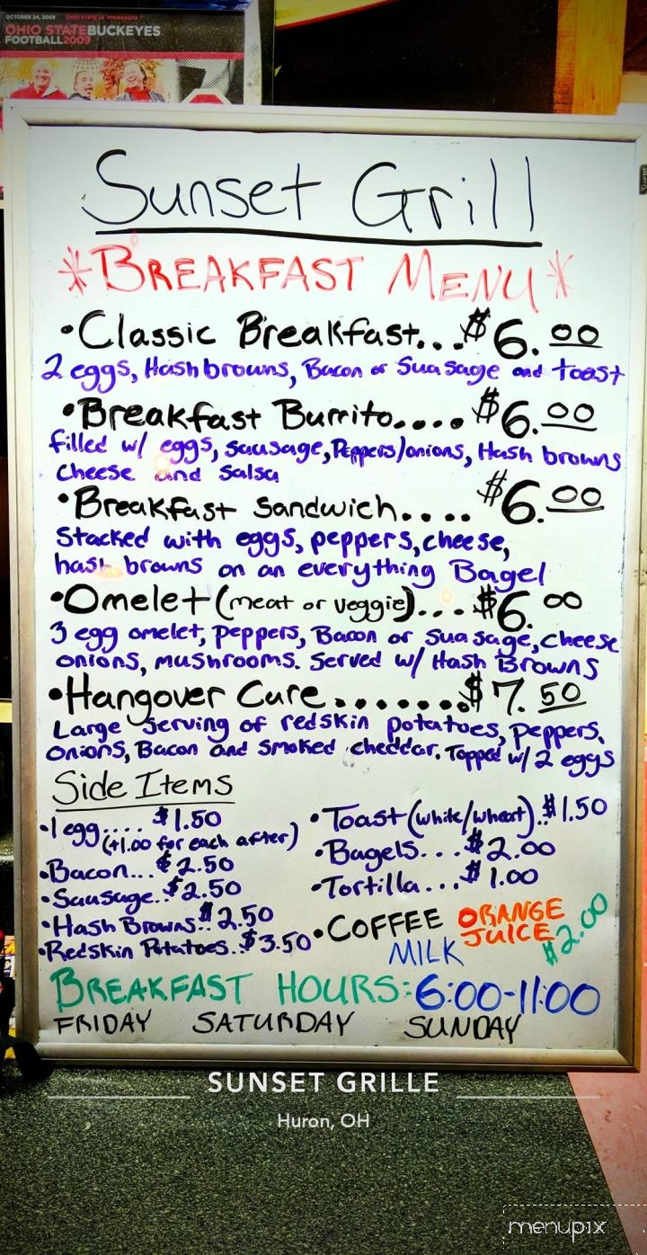 Sunset Grille - Huron, OH menu_pic