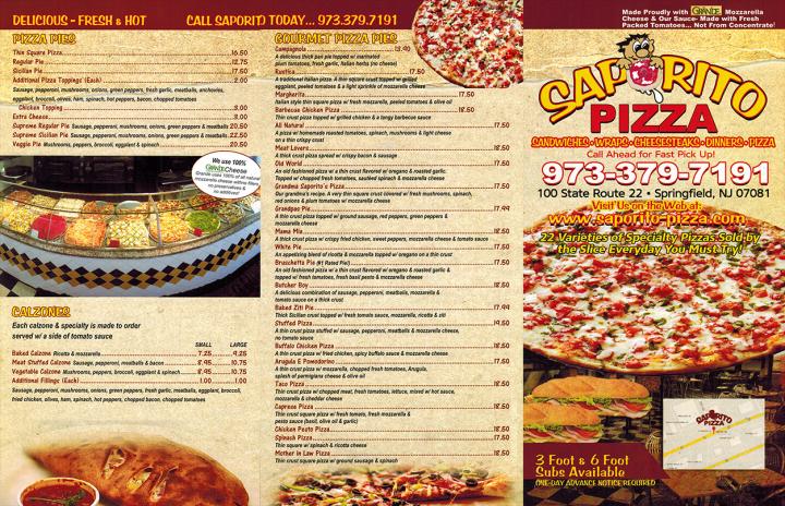 Saporito Pizza - Springfield, NJ menu_pic