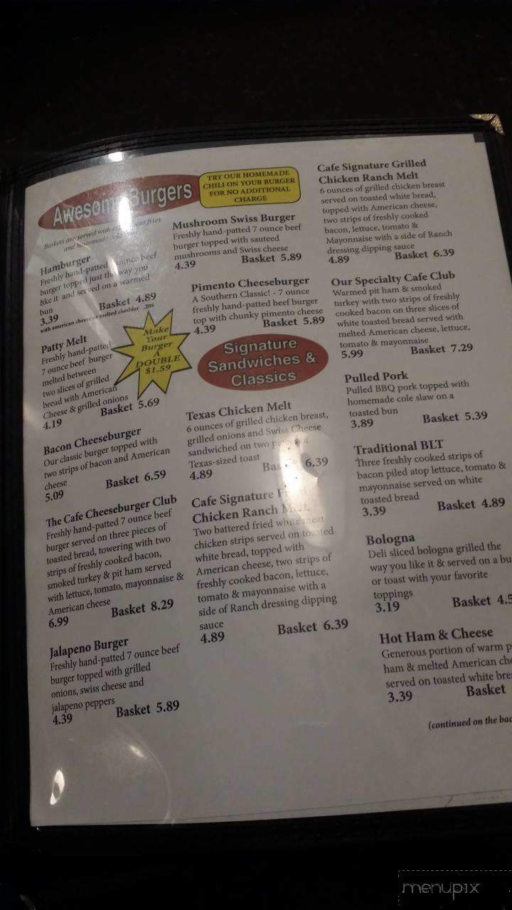 Cafe - Jonesville, SC menu_pic