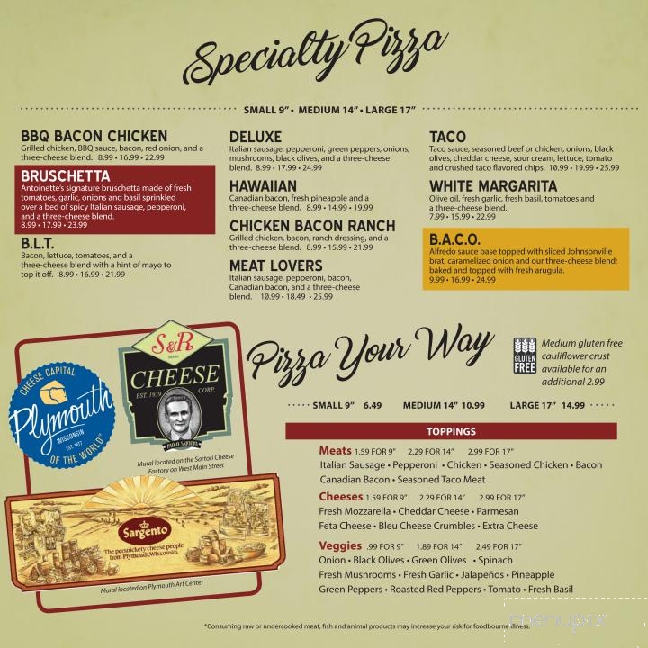 Antoinette's & Antonio's - Plymouth, WI menu_pic