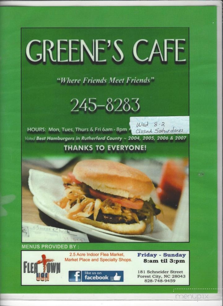 Greene's Cafe & Carry Out - Forest City, NC menu_pic