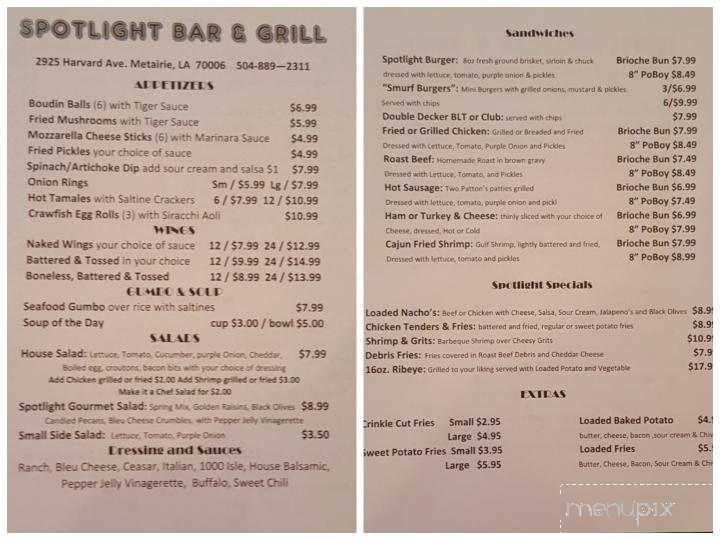 Spotlight Restaurant & Bar - Metairie, LA menu_pic