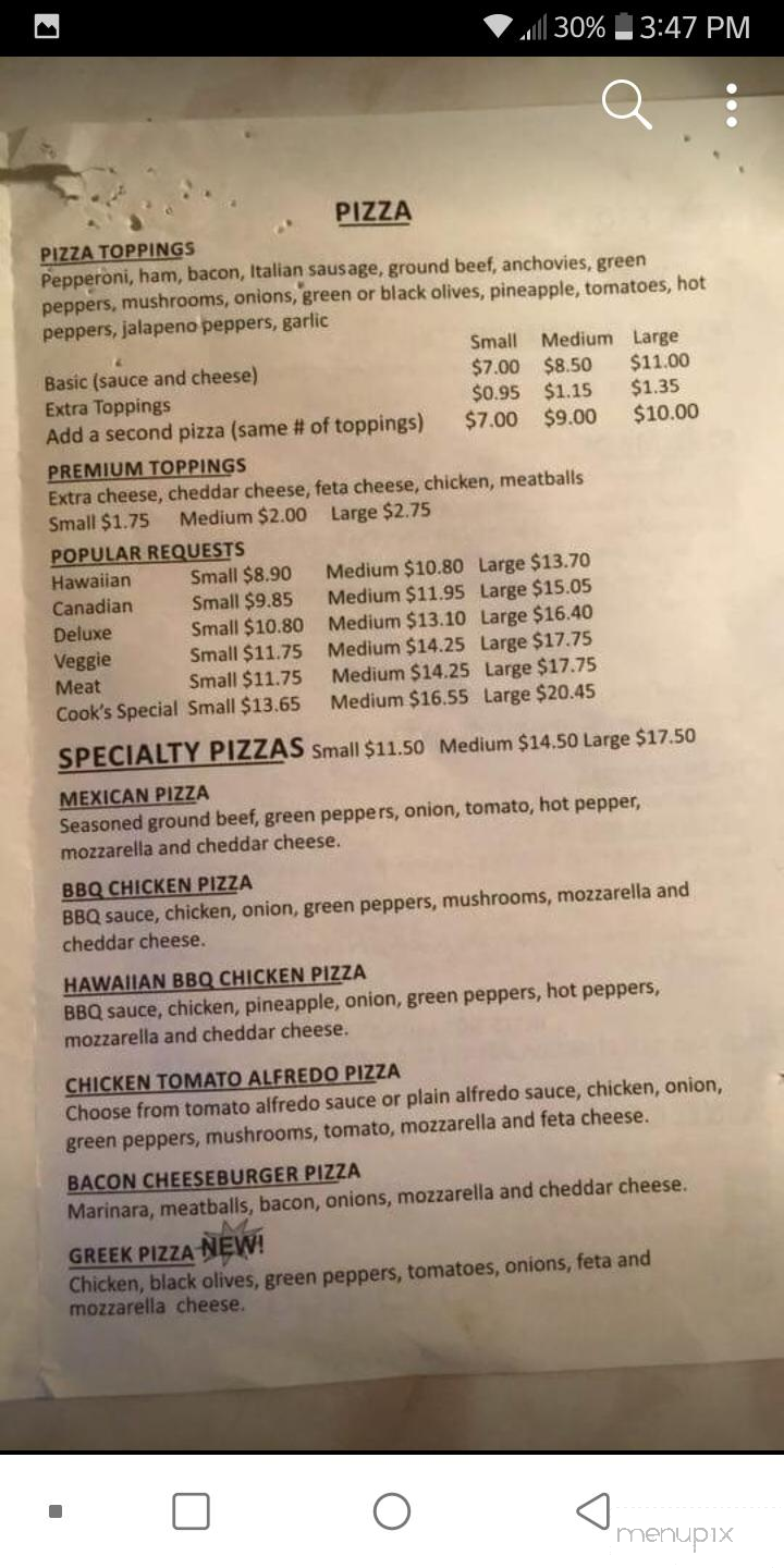 Cook's Pizza & Panzerotti - Straffordville, ON menu_pic