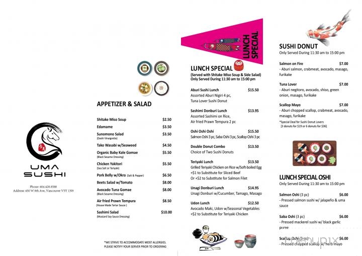 Uma Sushi - Vancouver, BC menu_pic