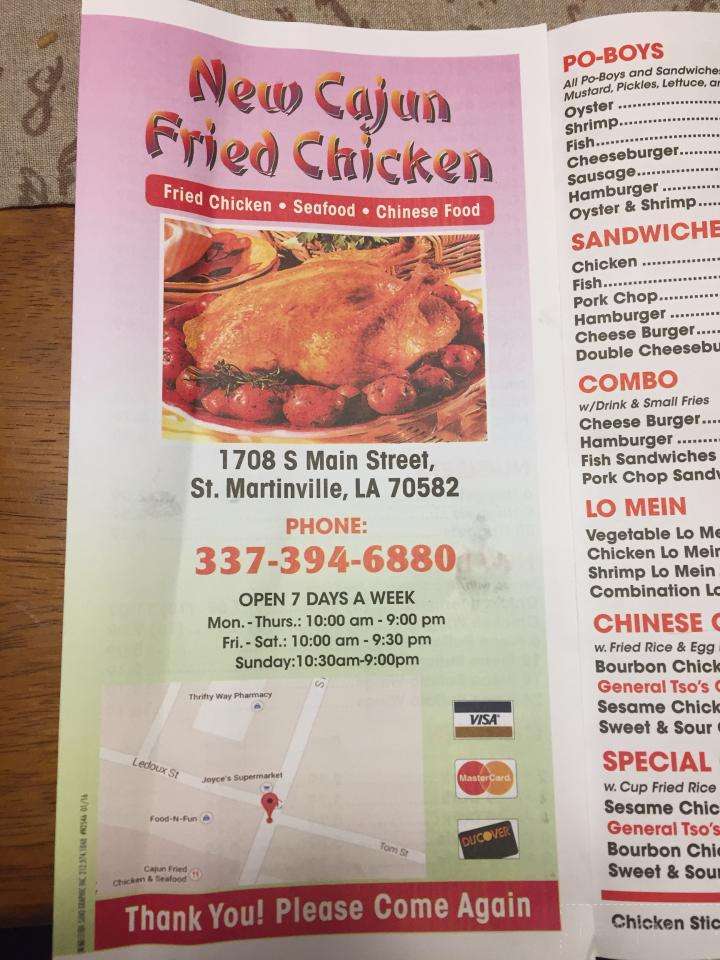 Menu of Cajun Fried Chicken & Seafood in Saint Martinville, LA 70582