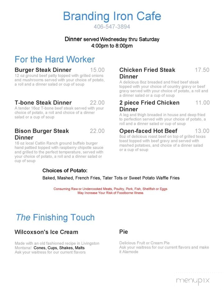 Branding Iron Cafe - White Sulphur Springs, MT menu_pic