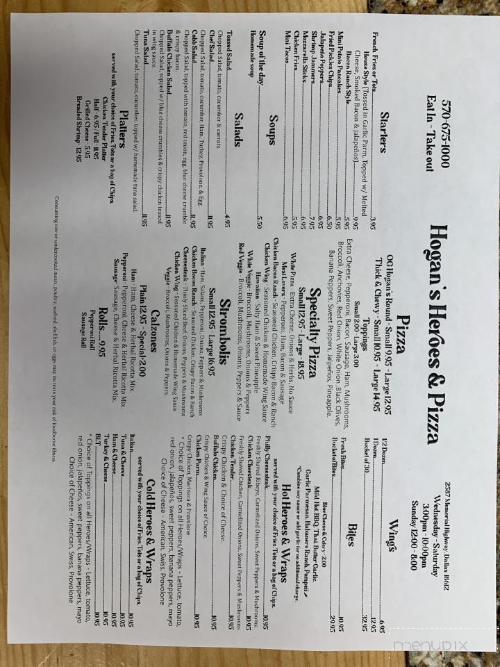 Hogan's Heroes & Pizza - Dallas, PA menu_pic