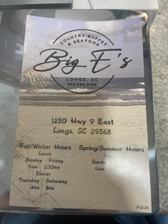 Big E's Country Buffet and Seafood - Longs, SC menu_pic