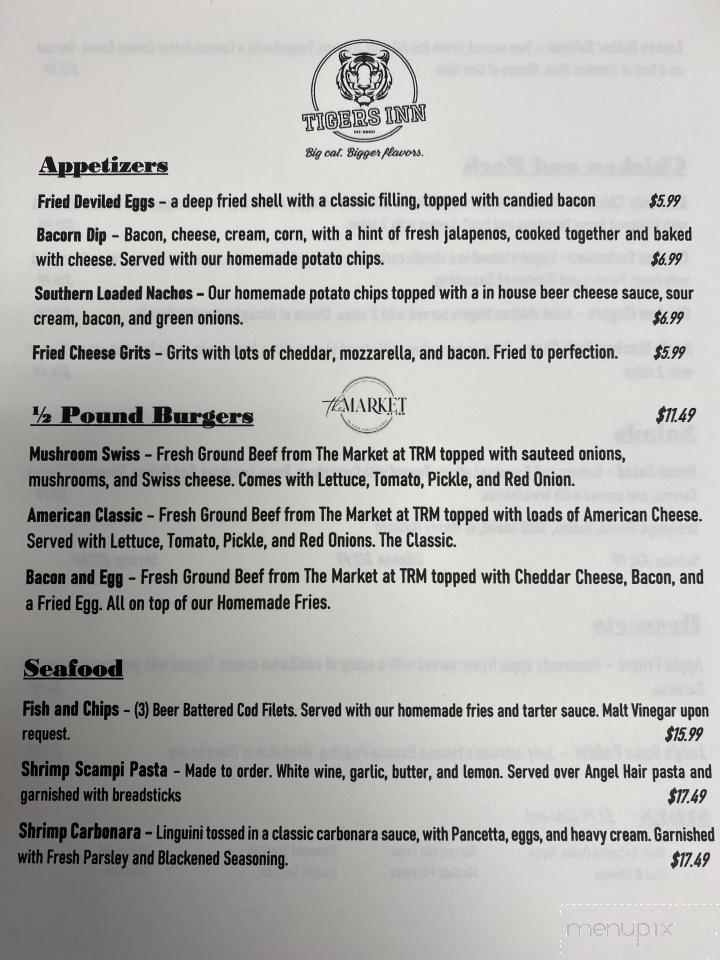 Tiger's Inn - Valley Head, AL menu_pic