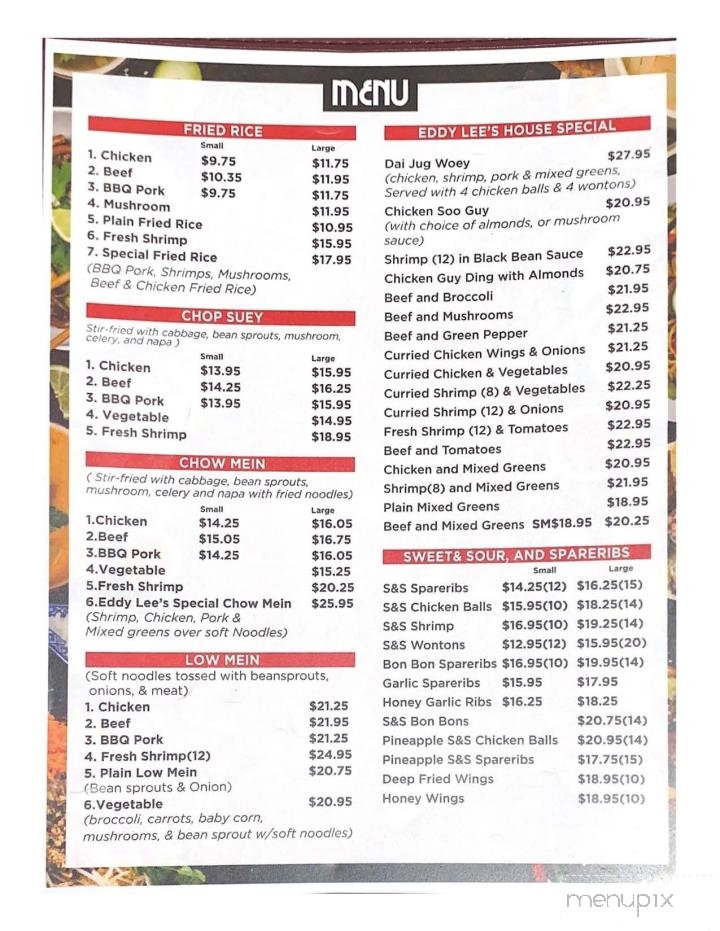Eddy Lee's Chinese Restaurant - Thunder Bay, ON menu_pic