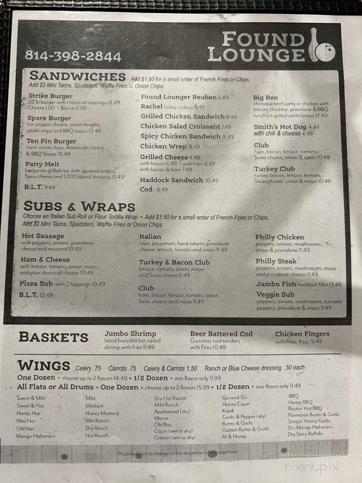Found Lounge - Cambridge Springs, PA menu_pic