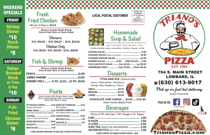 Triano's Pizza - Lombard, IL menu_pic