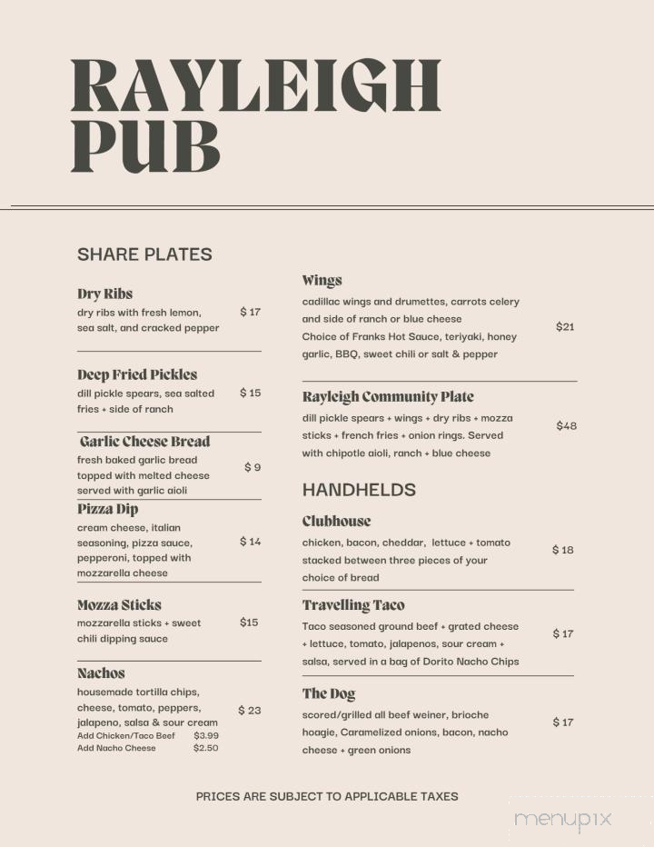 Rayleigh Pub - Kamloops, BC menu_pic