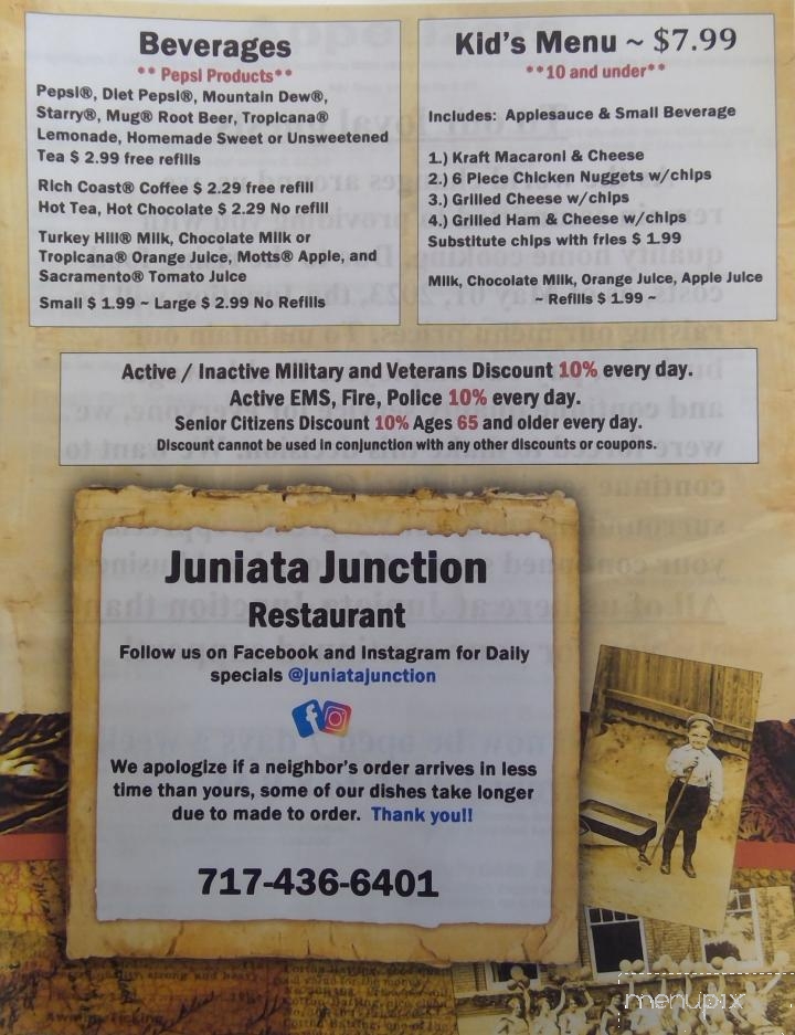 Juniata Junction Restaurant - Mifflintown, PA menu_pic