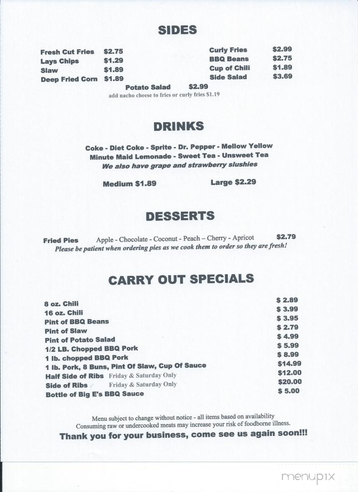 Big E's BBQ - Kennett, MO menu_pic
